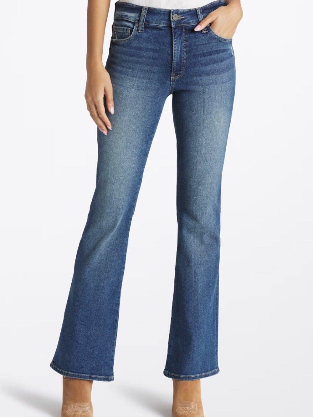 Kut From The Kloth High Rise Flare Jeans Mid Wash Stretch Size 10 33" Inseam